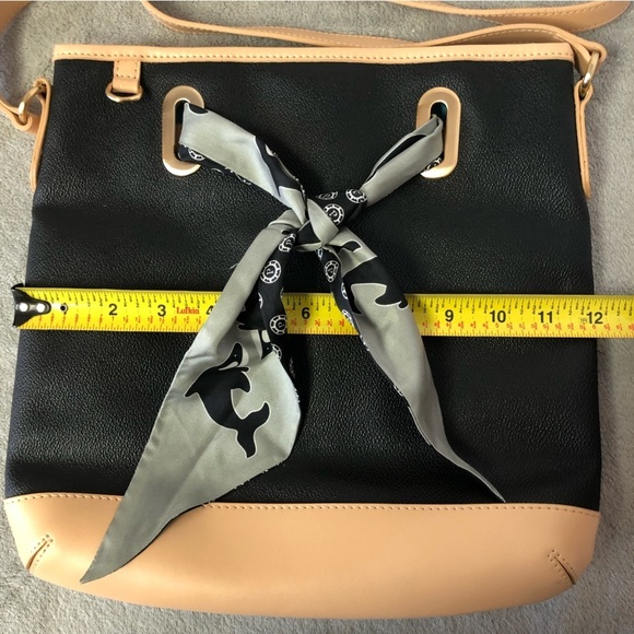 Parazul Orca Scarf Cross Body Bag Leather Purse Black & Tan - Picture 11 of 14